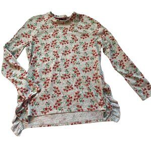 Jeanne Pierre Womens Floral Ruffle Detail Blouse-Gray/Red-Size Small-GUC
